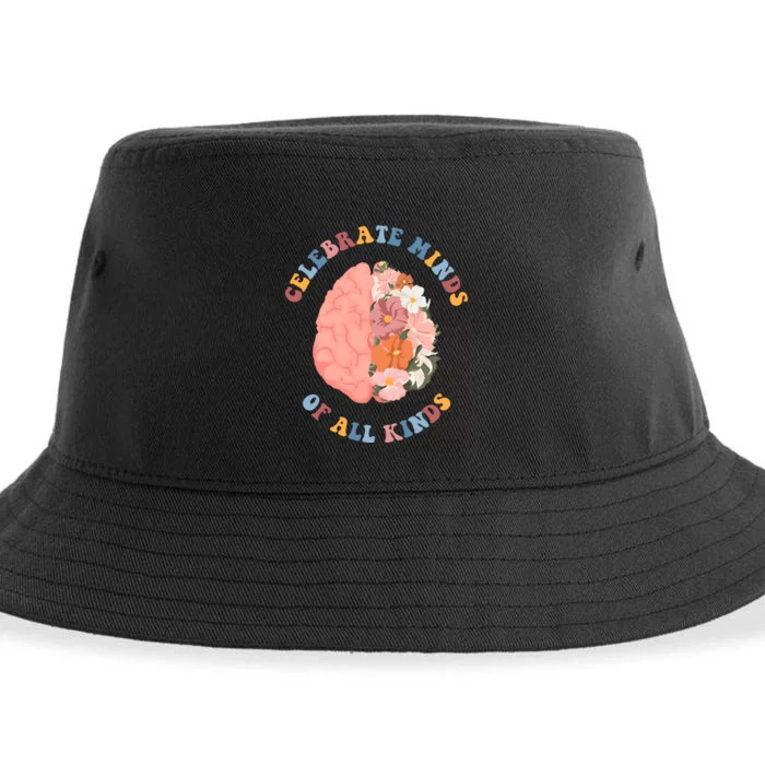 Celebrate Minds Of All Kinds Floral Brain Sustainable Bucket Hat