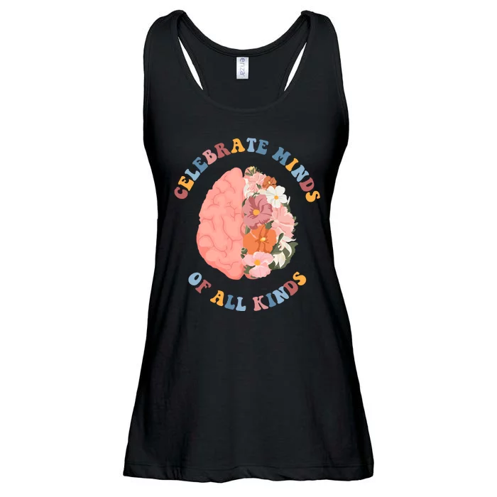 Celebrate Minds Of All Kinds Floral Brain Ladies Essential Flowy Tank