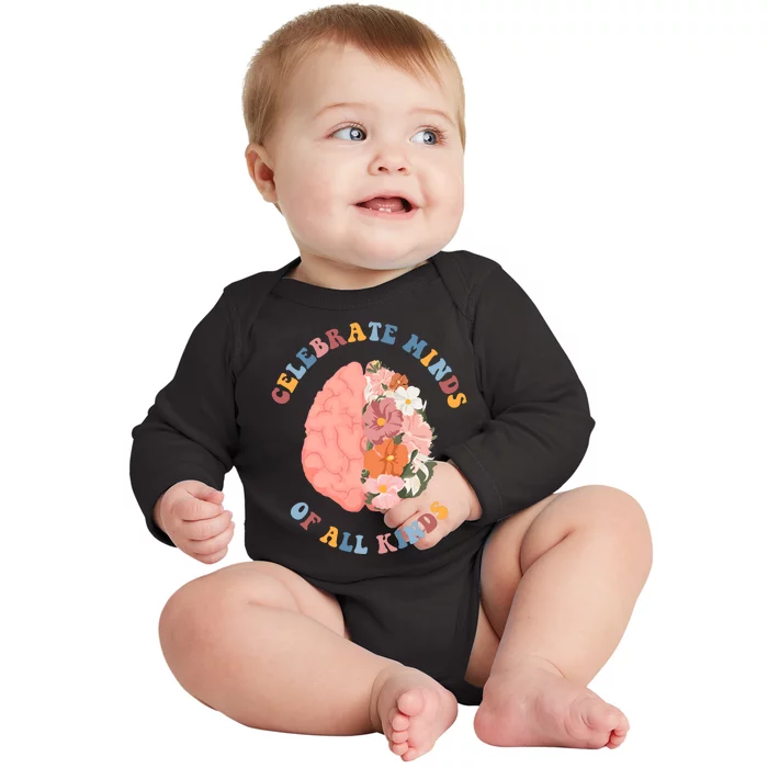 Celebrate Minds Of All Kinds Floral Brain Baby Long Sleeve Bodysuit