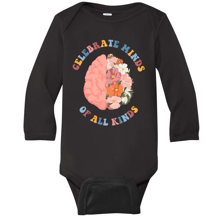 Celebrate Minds Of All Kinds Floral Brain Baby Long Sleeve Bodysuit