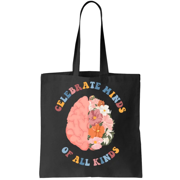 Celebrate Minds Of All Kinds Floral Brain Tote Bag