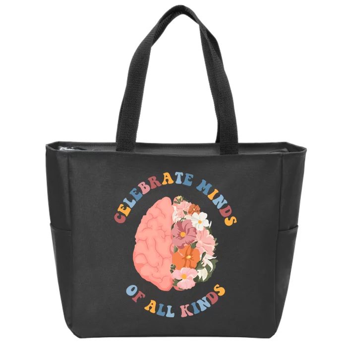 Celebrate Minds Of All Kinds Floral Brain Zip Tote Bag