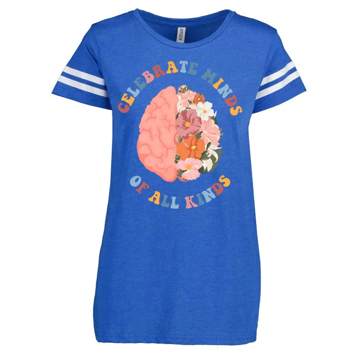 Celebrate Minds Of All Kinds Floral Brain Enza Ladies Jersey Football T-Shirt