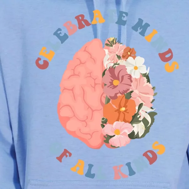 Celebrate Minds Of All Kinds Floral Brain Unisex Surf Hoodie