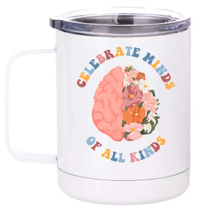 Celebrate Minds Of All Kinds Floral Brain Front & Back 12oz Stainless Steel Tumbler Cup