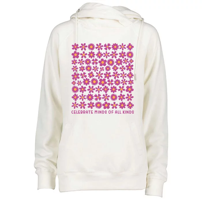 Celebrate Minds Of All Kinds Autism Awareness Womens Funnel Neck Pullover Hood