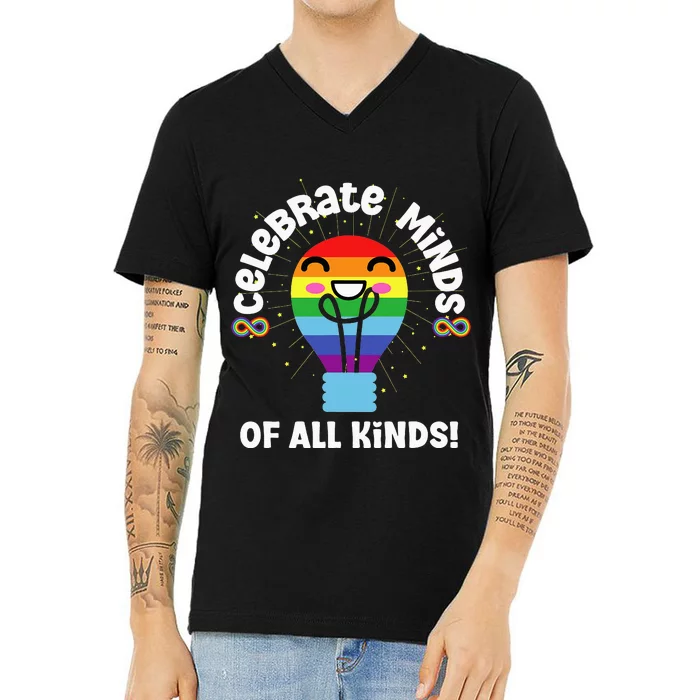 Celebrate Minds of All Kinds Red Instead Autism V-Neck T-Shirt