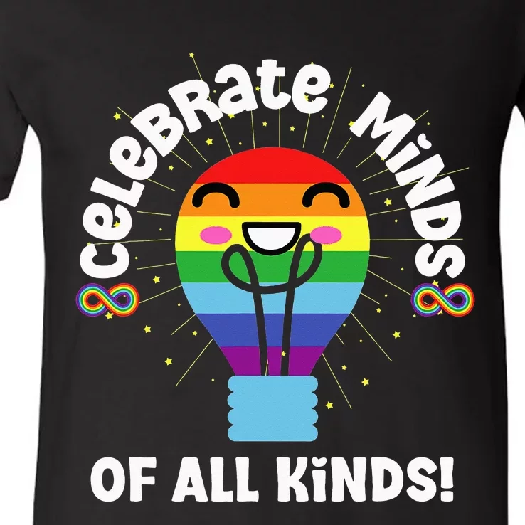 Celebrate Minds of All Kinds Red Instead Autism V-Neck T-Shirt