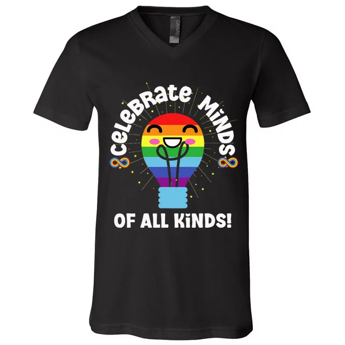 Celebrate Minds of All Kinds Red Instead Autism V-Neck T-Shirt