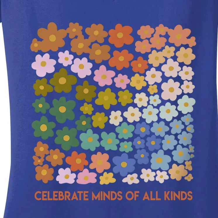 Celebrate Minds Of All Kinds Flowers Neurodiversity Autism Gift Women's V-Neck T-Shirt