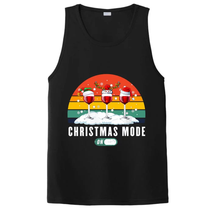 Christmas Mode On Xmas Spirit Three Glasses Of Wine Santa Gift Performance Tank