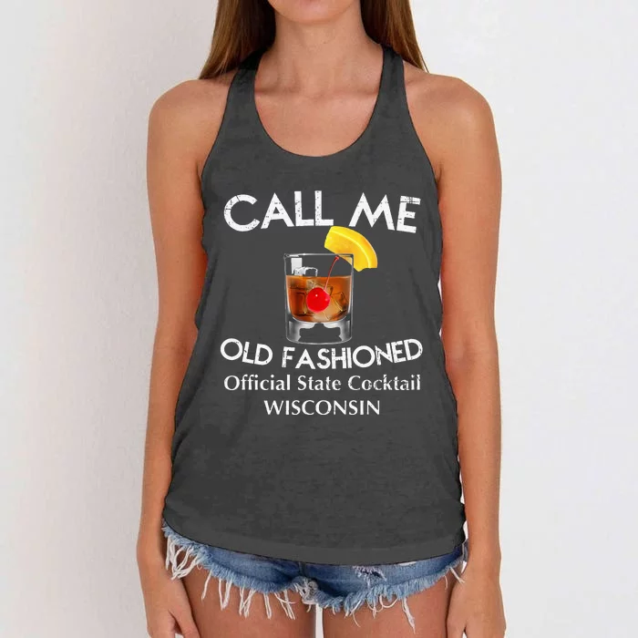 Call Me Old Fashioned Wisconsin State Cocktail Women's Knotted Racerback Tank