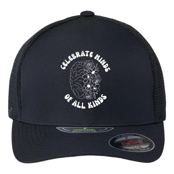 Celebrate Minds Of All Kinds Floral Brain Flexfit Unipanel Trucker Cap