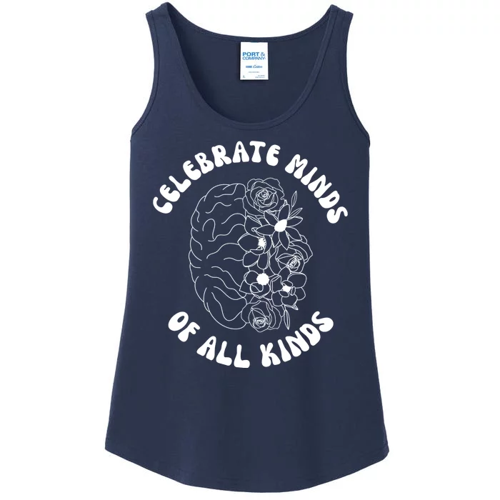 Celebrate Minds Of All Kinds Floral Brain Ladies Essential Tank