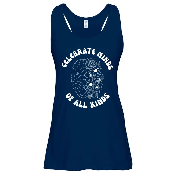 Celebrate Minds Of All Kinds Floral Brain Ladies Essential Flowy Tank