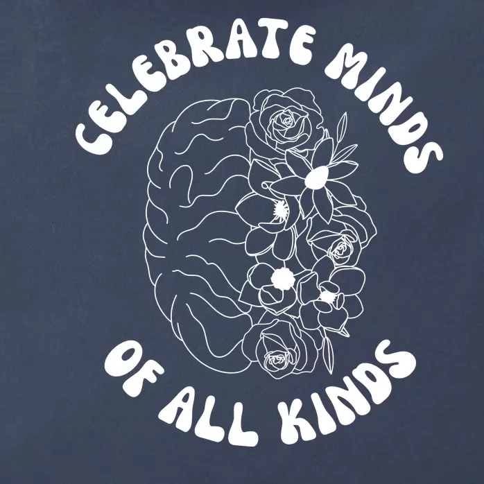 Celebrate Minds Of All Kinds Floral Brain Zip Tote Bag