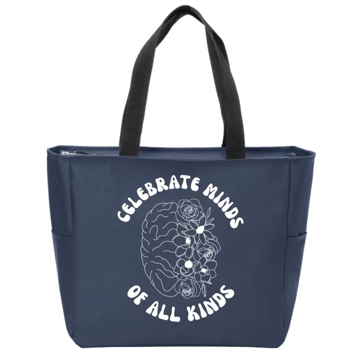 Celebrate Minds Of All Kinds Floral Brain Zip Tote Bag