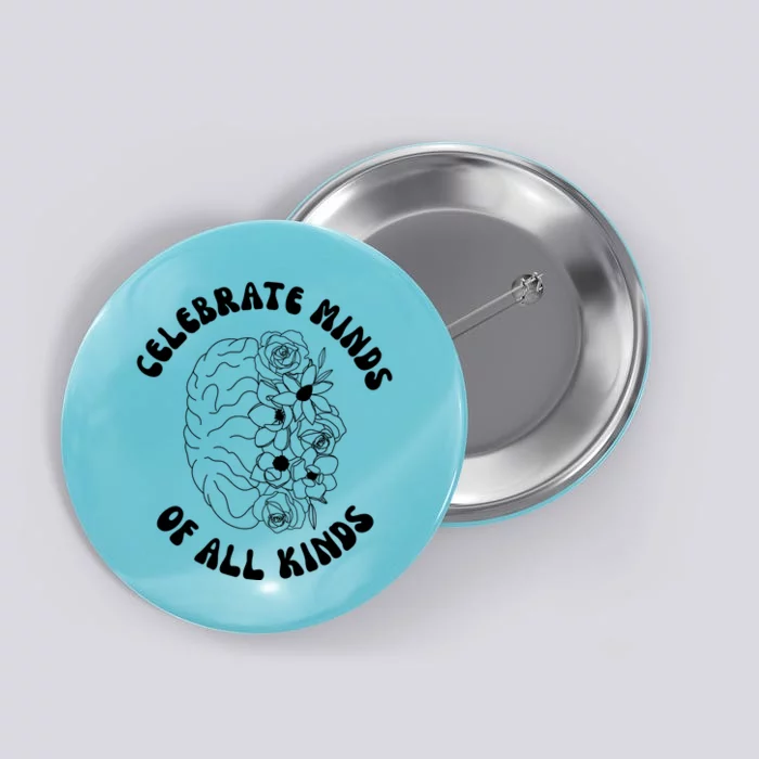 Celebrate Minds Of All Kinds Floral Brain Button