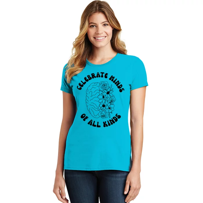 Celebrate Minds Of All Kinds Floral Brain Women's T-Shirt