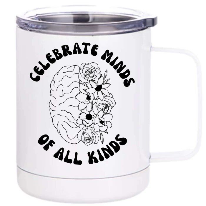 Celebrate Minds Of All Kinds Floral Brain Front & Back 12oz Stainless Steel Tumbler Cup