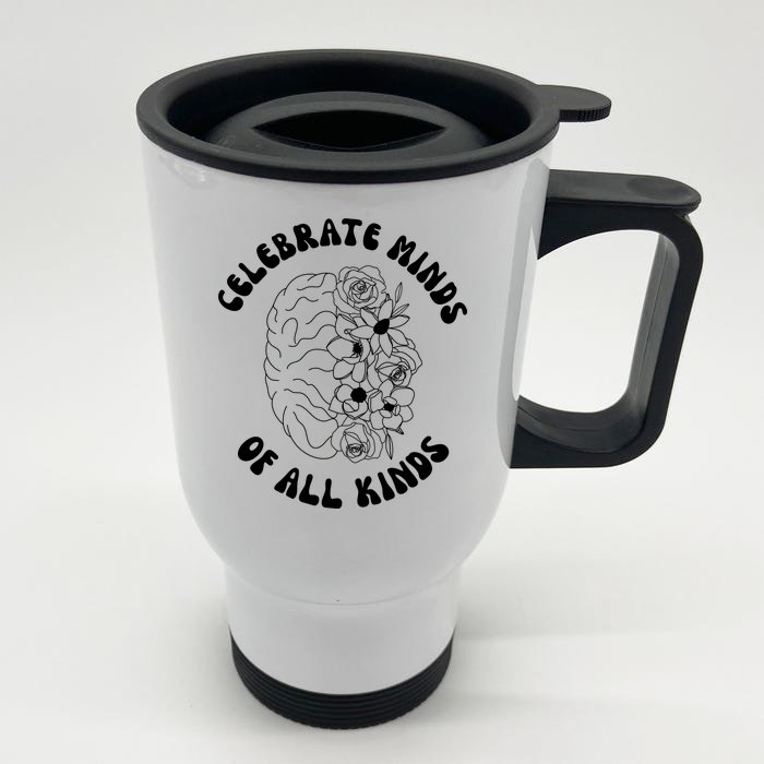 Celebrate Minds Of All Kinds Floral Brain Front & Back Stainless Steel Travel Mug