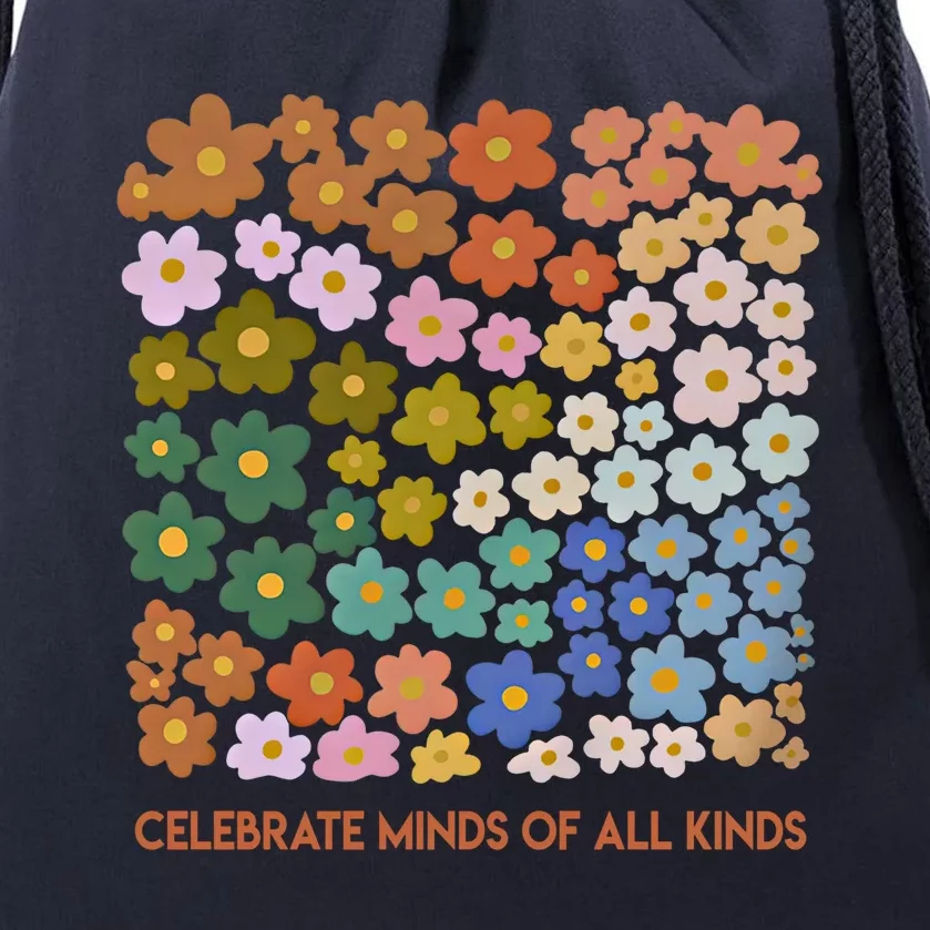 Celebrate Minds Of All Kinds Flowers Neurodiversity Autism Gift Drawstring Bag