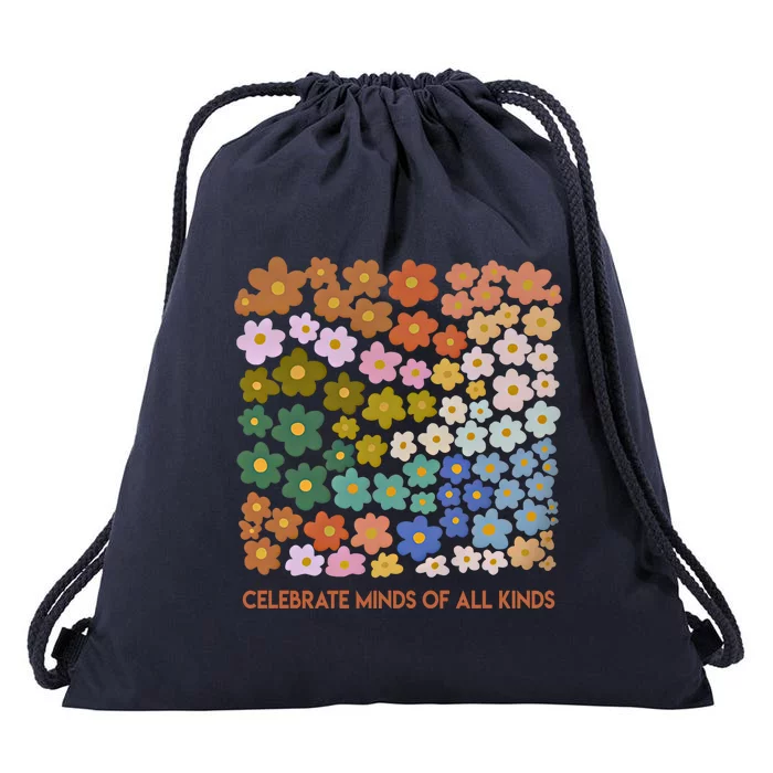 Celebrate Minds Of All Kinds Flowers Neurodiversity Autism Gift Drawstring Bag