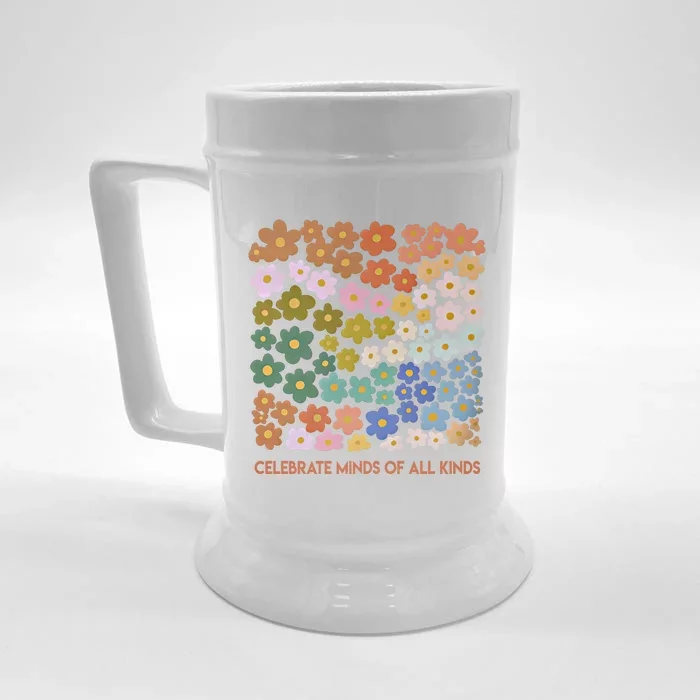 Celebrate Minds Of All Kinds Flowers Neurodiversity Autism Gift Front & Back Beer Stein