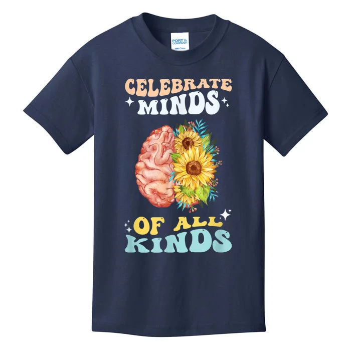 Celebrate Minds Of All Kinds Neurodiversity Autism Awareness Kids T-Shirt