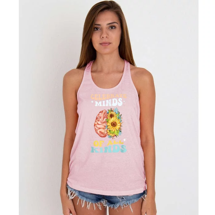 Celebrate Minds Of All Kinds Neurodiversity Autism Awareness Women's Knotted Racerback Tank