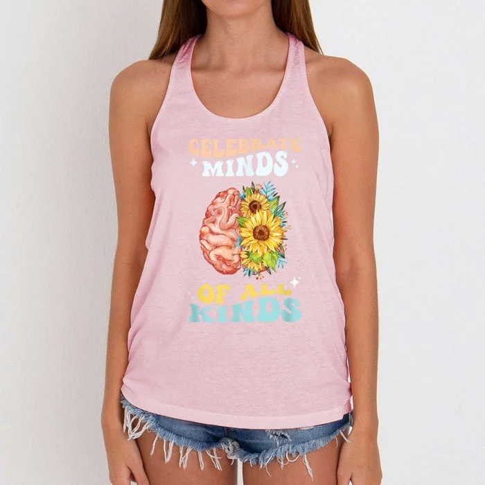 Celebrate Minds Of All Kinds Neurodiversity Autism Awareness Women's Knotted Racerback Tank