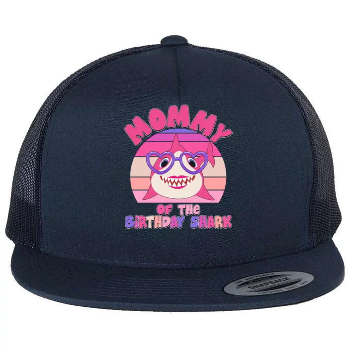 Cute Mommy Of The Birthday Shark Flat Bill Trucker Hat