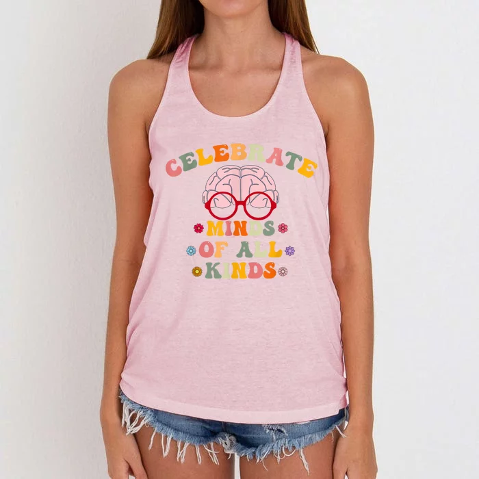 Celebrate Minds Of All Kinds Mental Health Autism Awareness Women's Knotted Racerback Tank