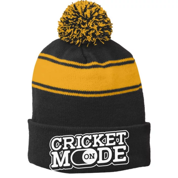 Cricket Mode On Cricket Player Cricketer Stripe Pom Pom Beanie