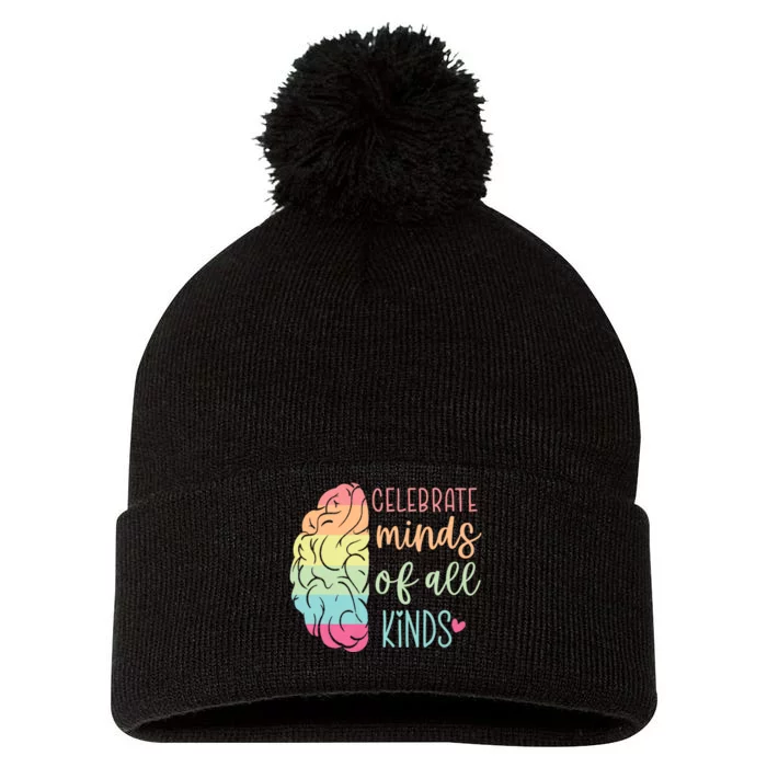 Celebrate Minds Of All Kinds Neurodiversity Autism Awareness Pom Pom 12in Knit Beanie