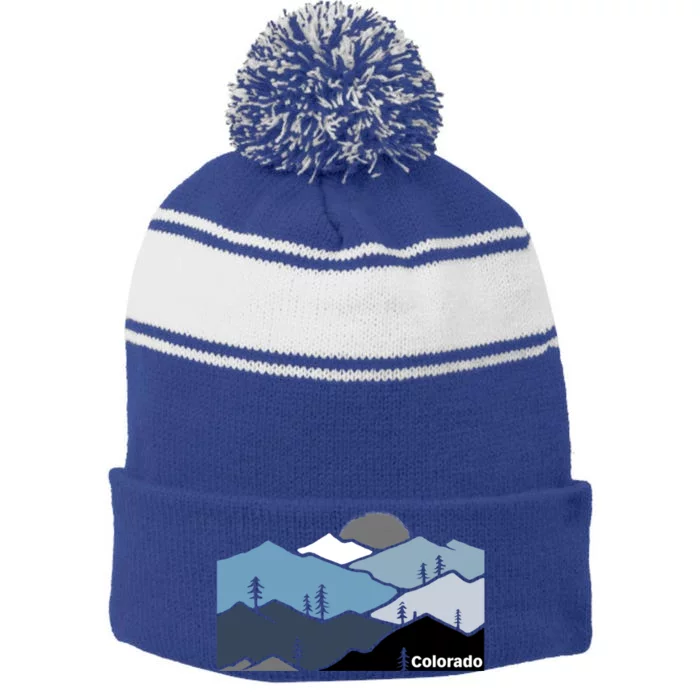 Colorado Mountain Outdoor Retro Landscape Funny Gift Stripe Pom Pom Beanie