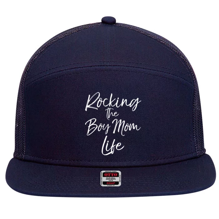 Cute Mom Of Gift From Sons Rocking The Mom Life Gift 7 Panel Mesh Trucker Snapback Hat