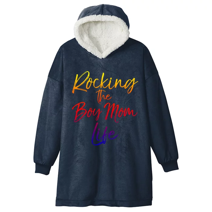 Cute Mom Of Gift From Sons Rocking The Mom Life Gift Hooded Wearable Blanket