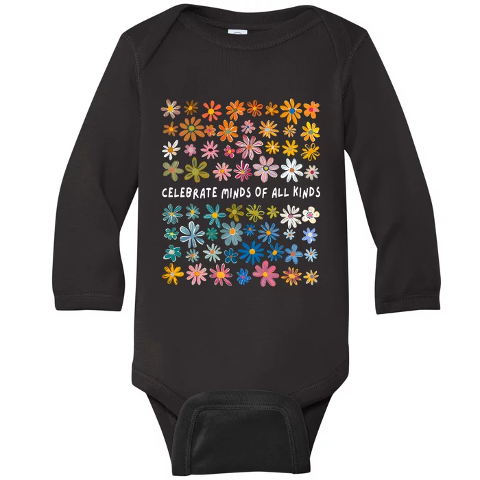 Celebrate Minds Of All Kinds Floral Flower Baby Long Sleeve Bodysuit