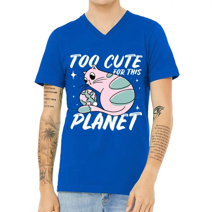 Cat Mom Puns Too Cute For This Planet Earth Astronomy Lover Gift V-Neck T-Shirt