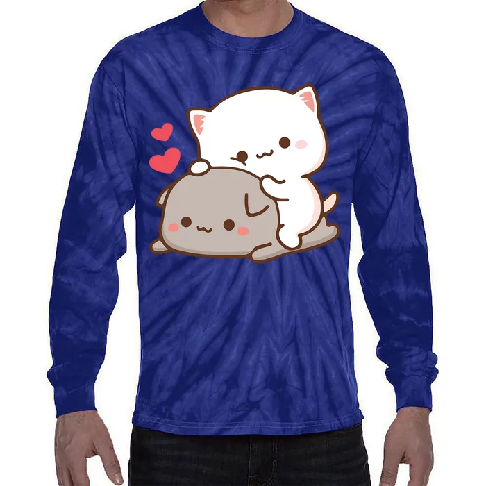 Cute Mochi Peach Cat Tie-Dye Long Sleeve Shirt