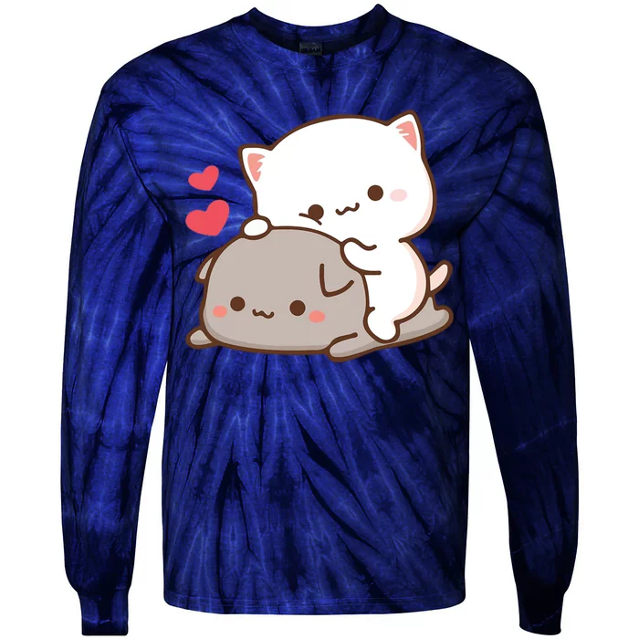 Cute Mochi Peach Cat Tie-Dye Long Sleeve Shirt