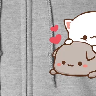 Cute Mochi Peach Cat Full Zip Hoodie