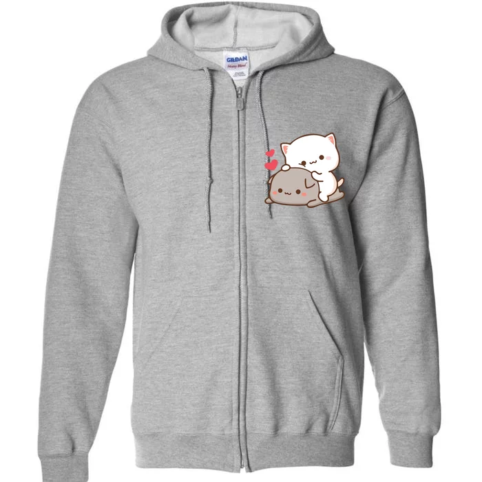 Cute Mochi Peach Cat Full Zip Hoodie