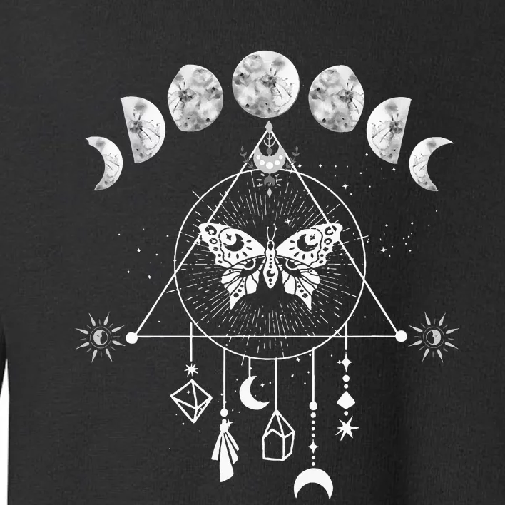 Celestial Moon Phase Moth Crystals Stars Toddler Sweatshirt