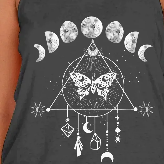 Celestial Moon Phase Moth Crystals Stars Women's Knotted Racerback Tank