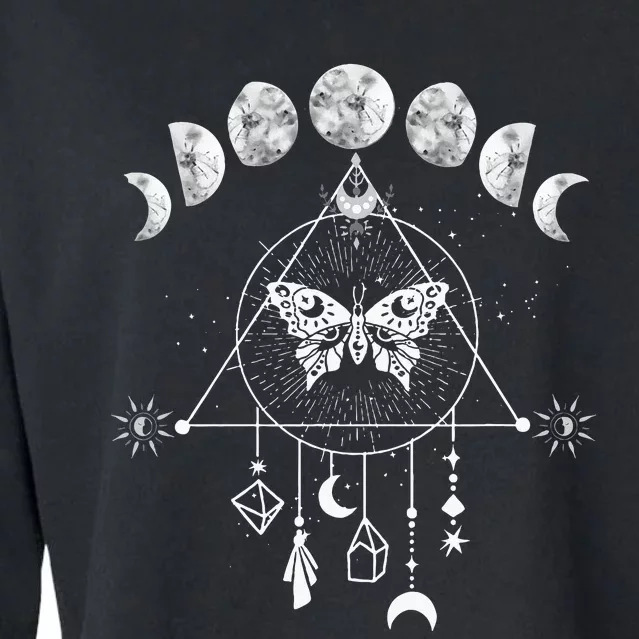 Celestial Moon Phase Moth Crystals Stars Cropped Pullover Crew