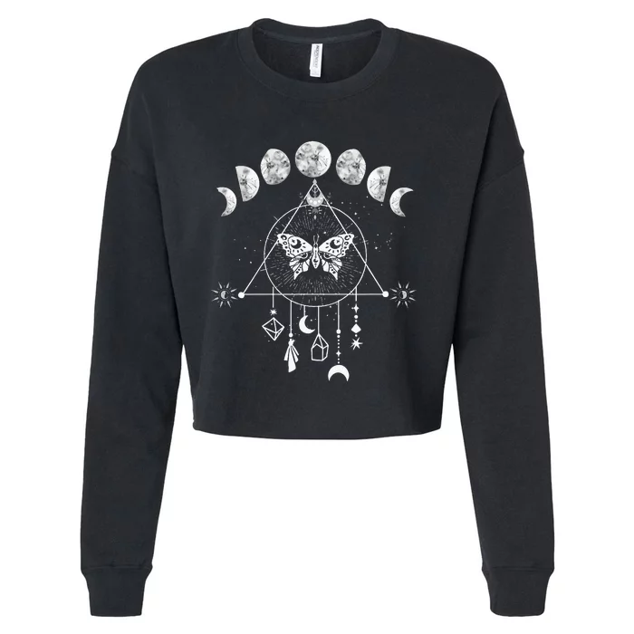 Celestial Moon Phase Moth Crystals Stars Cropped Pullover Crew