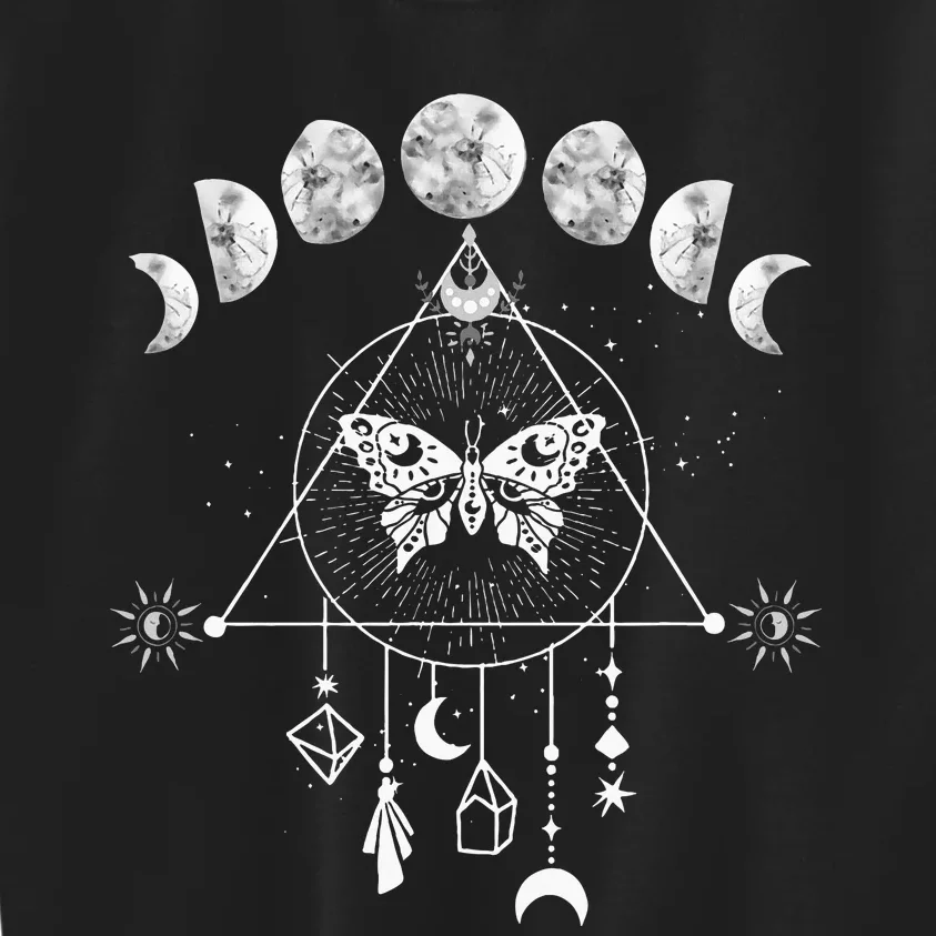 Celestial Moon Phase Moth Crystals Stars Kids Sweatshirt