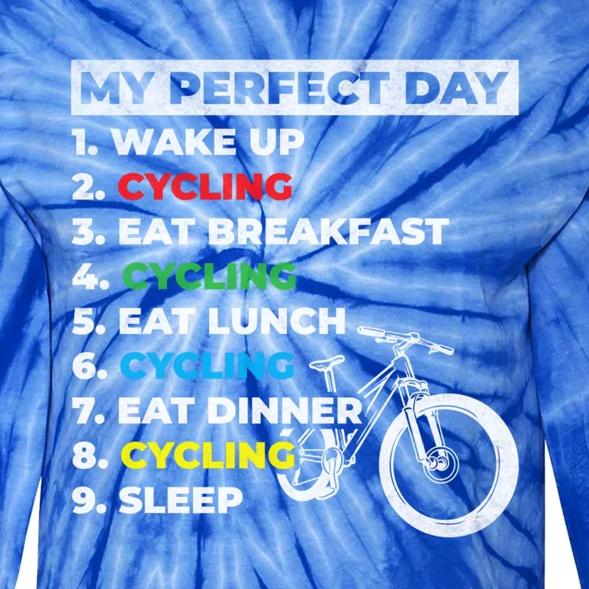 Cyclists My Perfect Day Mountain Biking Cycling Day Plan Gift Tie-Dye Long Sleeve Shirt